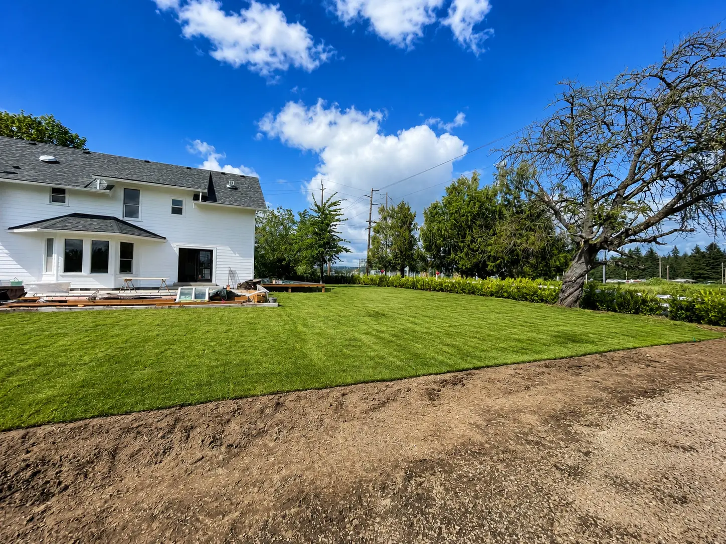 Completed residential irrigation and fresh sod installation by Vanguard